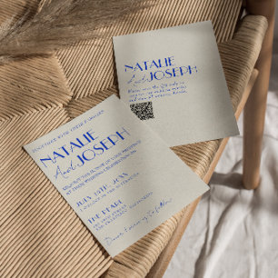 Invitación Boda de código QR retro francés azul moderno