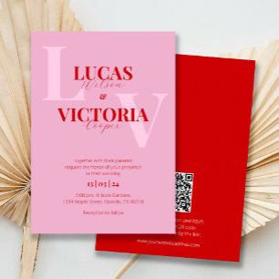 Invitación Boda de código QR rojo brillante rosa y negrita