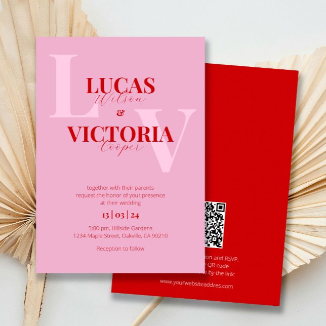 Invitación Boda de código QR rojo brillante rosa y negrita (Subido por el creador)