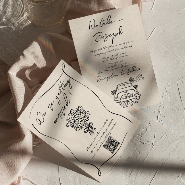 Invitación Boda de código QR romántico dibujado a mano retro (Subido por el creador)