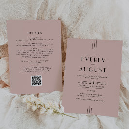 Invitación BODA de código QR rosa de Rubor, de estilo Art Déc