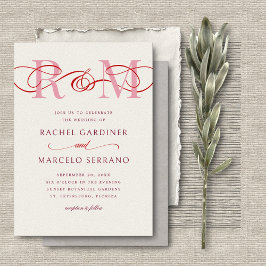 Invitación Boda de código QR rosa rojo y Ampersor monograma