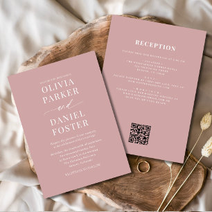 Invitación Boda de código QR rosado todo en un Rosa polvorien