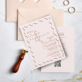 Invitación Boda de código QR RSVP Rust de Rubor con onda rápi
