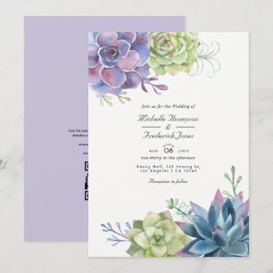 Invitación Boda de código QR RSVP Suculentas Acuarela