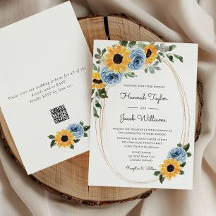 Invitación Boda de código QR Rústico azul giratorio de giraso