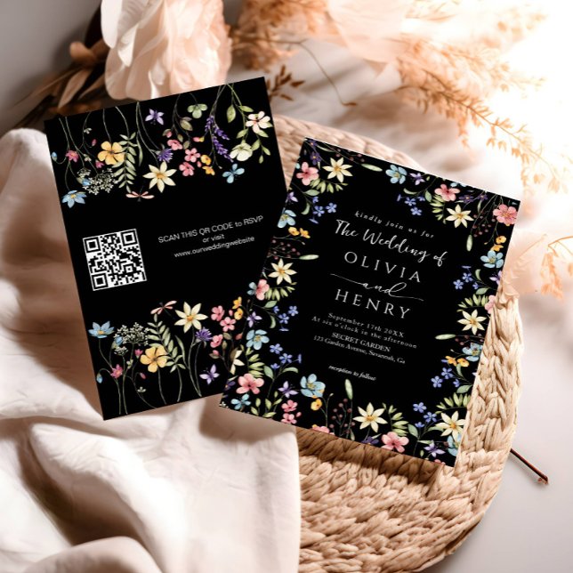 Invitación Boda de código QR Rústico simple de flor silvestre (Subido por el creador)