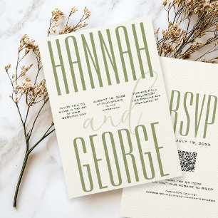 Invitación Boda de código QR Sage Green & Ecru sencillo