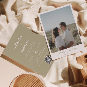 Invitación Boda de código QR Sage Sage Green Photo Simple Scr