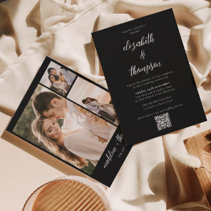 Invitación Boda de código QR simple Boho Black Script Photo