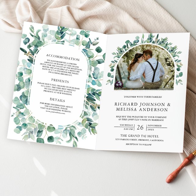 Invitación Boda de código QR todo en uno de eucalipto rústico (Subido por el creador)
