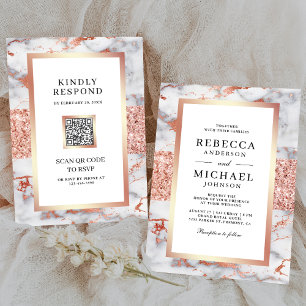 Invitación Boda de código QR todo en uno de mármol blanco dor