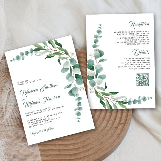 Invitación Boda de código QR todo en uno de rama de eucalipto (Subido por el creador)
