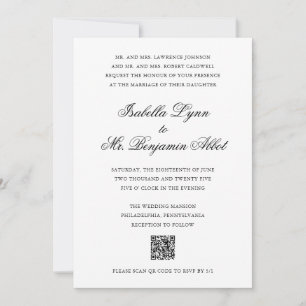 Invitación Boda de código QR tradicional en blanco y negro