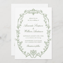 Invitación Boda de código QR verde de la salvia floral de la 