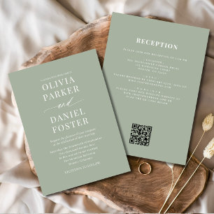 Invitación Boda de código QR verde de todos en uno