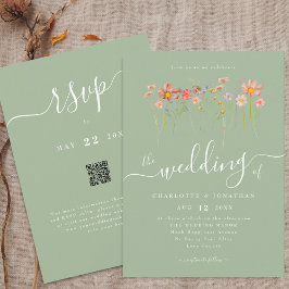 Invitación Boda de código QR verde del Boho Fall