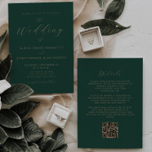 Boda de código QR verde esmeralda de oro moderno