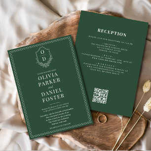 Invitación Boda de código QR verde esmeralda todo en un Escud