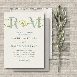 Invitación Boda de código QR verde oliva monograma