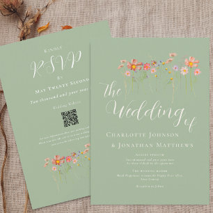 Invitación Boda de código QR verde silvestre Meadow Sage