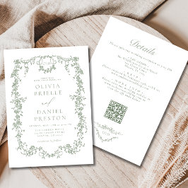 Invitación Boda de código QR verde verde de todos en francés