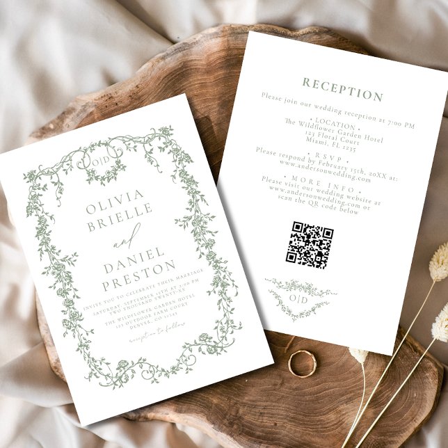Invitación Boda De Código QR Verde Y Verde De Victoria (Subido por el creador)