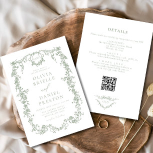 Invitación Boda De Código QR Verde Y Verde De Victoria
