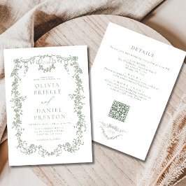 Invitación Boda De Código QR Verde Y Verde De Victoria