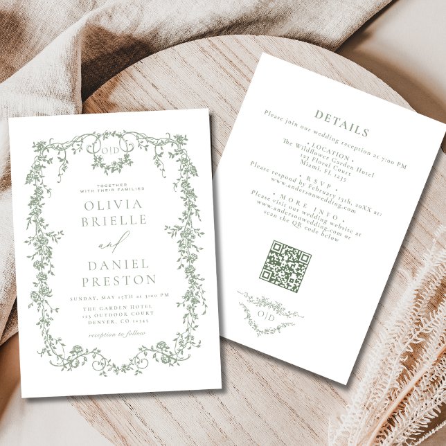 Invitación Boda De Código QR Verde Y Verde De Victoria (Subido por el creador)