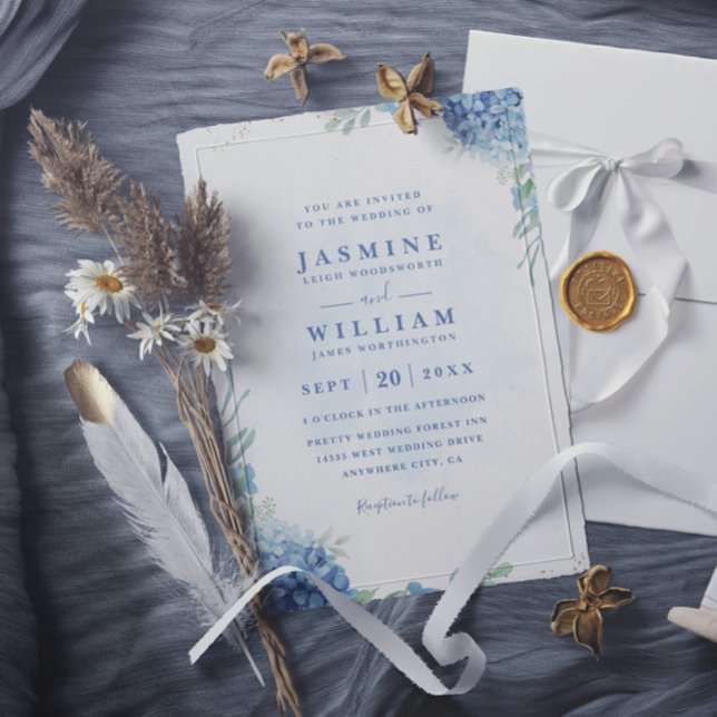 Invitación Boda de Código QR Virtual Elegante Acuarela Azul (Subido por el creador)
