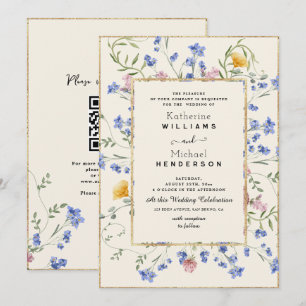 Invitación Boda de código QR y Flor silvestre botánica de col