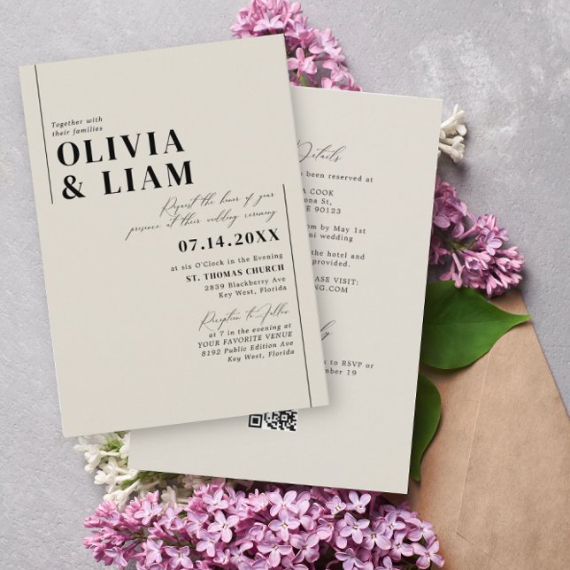 Invitación Boda de código RSVP QR de Taupe Beig Todos los min (Subido por el creador)