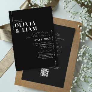 Invitación Boda de código RSVP QR para todos los negros minim