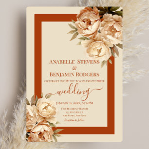 Invitación Boda de código Rústico Terracota y Cream Floral QR