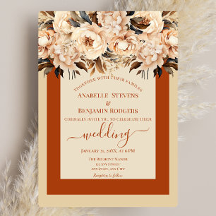 Invitación Boda de código Rústico Terracota y Cream Floral QR