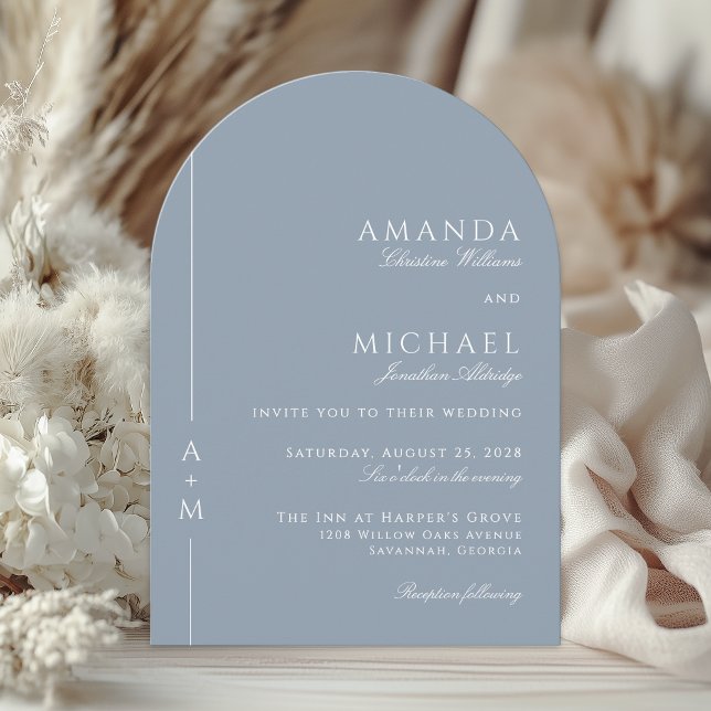 Invitación Boda de código Sencillo Dusty Blue Elegant Monogra (Available in both printed and instant download digital formats.)