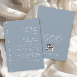 Invitación Boda de código Sencillo Dusty Blue Elegant Monogra