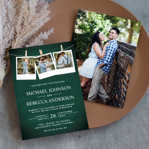 Invitación Boda de Colage de Fotos de Madera de Granero Verde