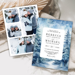 Invitación Boda de colaje de fotos de bosque de pino invernal