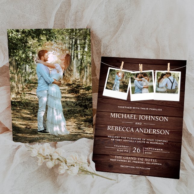 Invitación Boda de Colaje de Fotos de Madera de Granero Rústi (Subido por el creador)