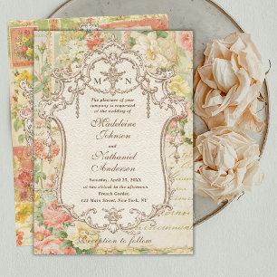 Invitación Boda de Colaje Floral Victoriano Francés Todo en U
