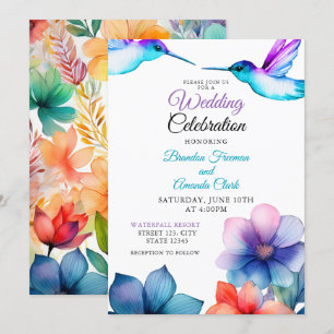 Invitación Boda de colibrí acuarela colorida