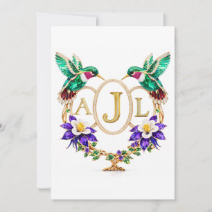 Invitación Boda de colibrí AJL con letras personalizadas CO