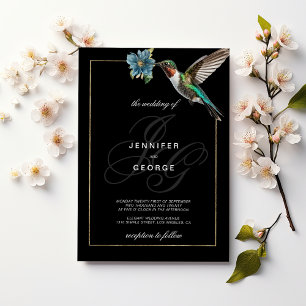 Invitación Boda de colibrí de orujo negro con monograma