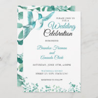 Boda de colibrí floral Verde azulada acuarela