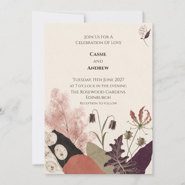 Invitación Boda de Collage Botánico Moderno (Anverso)