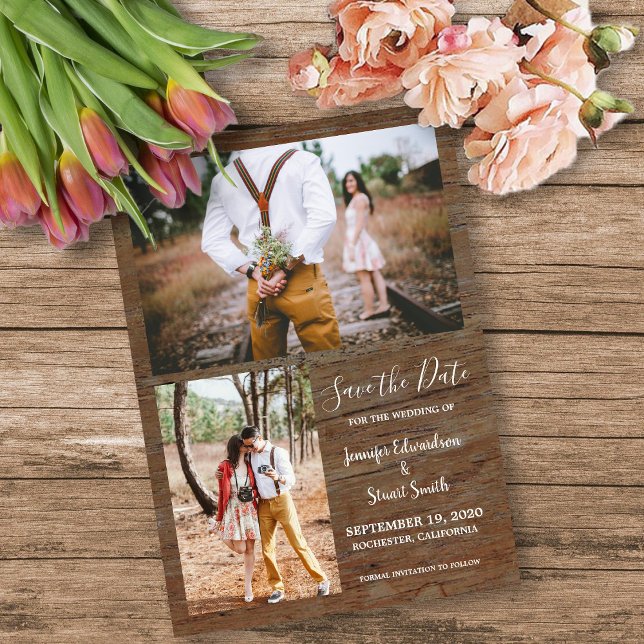 Invitación Boda de collage de fotografías de granos de campo  (Rustic barn wood photo collage rustic wedding invitation.)