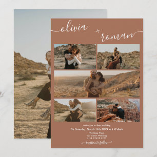 Invitación Boda de collage de fotografías de terracota modern