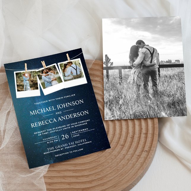 Invitación Boda de Collage de fotos de galaxia azul del Unive (Subido por el creador)
